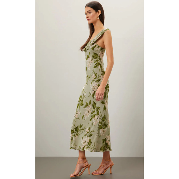 Reformation Green Floral Chiffon Reya Dress - Picture 3 of 11
